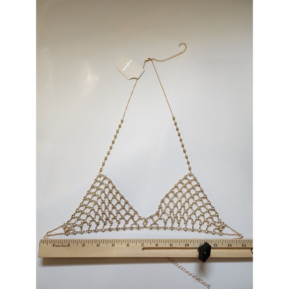 Womens Body Chain Bra Jewelry Halter Backless Rhinestone Top Chain Bikini AB Cup - Picture 8 of 10